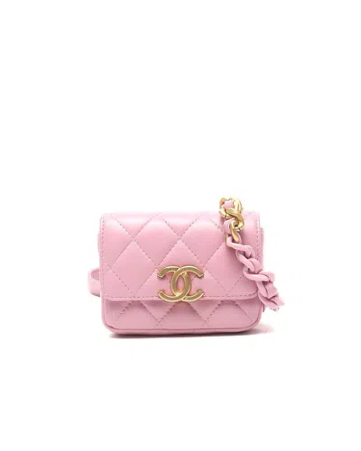 Pre-owned Chanel Flap Cc Mini Belt Bag In Pink