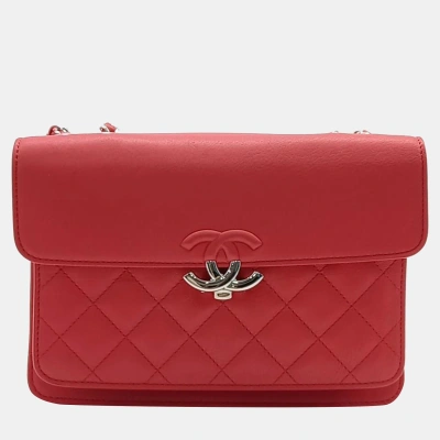 Pre-owned Chanel Flap Chain Shoulder Bag A98646 In Red