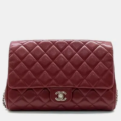 Pre-owned Chanel Flap Chain Shoulder Bag In Burgundy