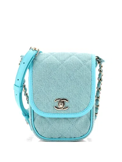 Pre-owned Chanel Flap Clutch With Chain Quilted Denim Mini Shoulder Bag In Blue