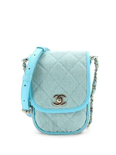 Pre-owned Chanel Flap Clutch With Chain Quilted Denim Mini Shoulder Bag In Blue