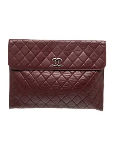 Pre-owned Chanel Flap Portfolio Clutch In Burgundy