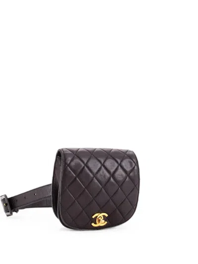 Pre-owned Chanel Flap Quilted Leather Small Belt Bag In Black