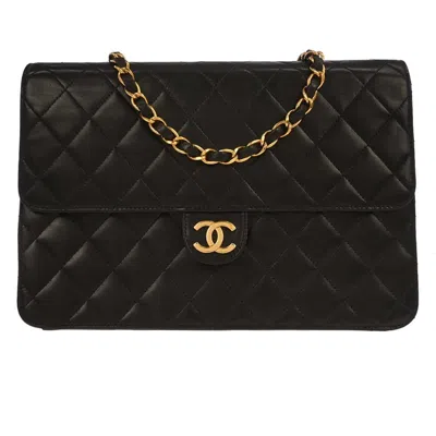 Pre-owned Chanel Flap Shoulder Bag Quilted Lambskin Black Leather Handbag ()