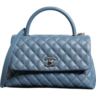 Pre-owned Chanel Flap Top Medium Coco Handle Women's Bag In Blue