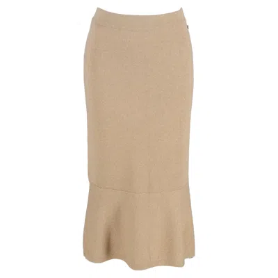 Pre-owned Chanel Flared Midi Skirt In Gold Cashmere