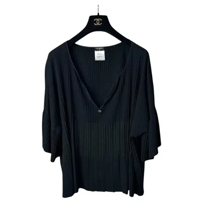 Pre-owned Chanel Flared Sleeves Concise Knitted Top Sz. 40 In Black