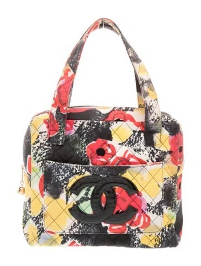 Pre-owned Chanel Floral Canvas Handle Bag In Multi