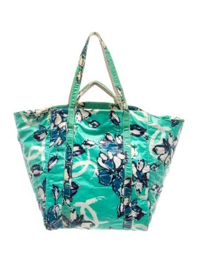 Pre-owned Chanel Floral Cc Tote In Green
