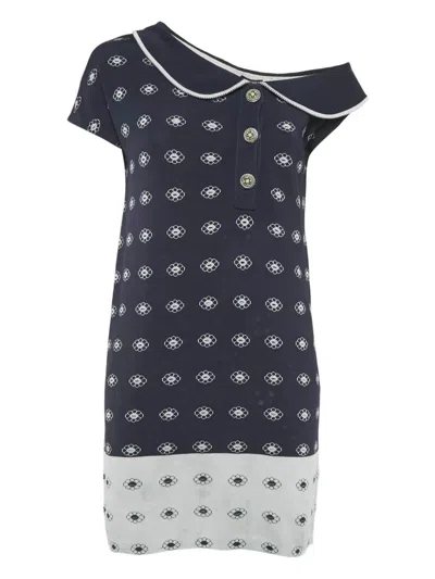 Pre-owned Chanel Floral Knit Mini Dress In Blue