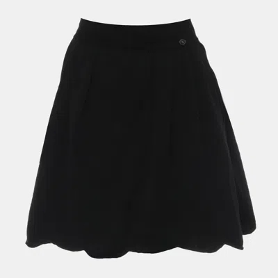 Pre-owned Chanel Floral Pleated Skirt In Black