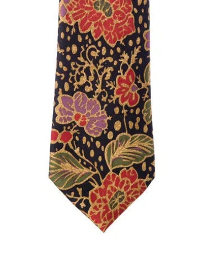 Pre-owned Chanel Floral Silk Tie In Black
