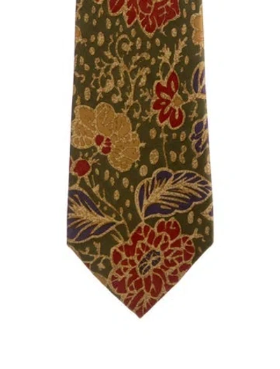 Pre-owned Chanel Floral Silk Tie In Green