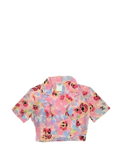 Pre-owned Chanel Floral-print Cropped Shirt In Pink