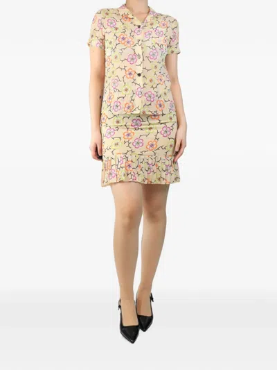 Pre-owned Chanel Floral-print Silk Skirt Set In Neutral