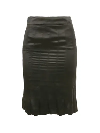 Pre-owned Chanel Flounce Satin Skirt In Black