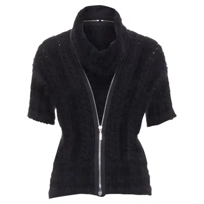 Pre-owned Chanel Fluffy Angora Blend Cc Zip Layered Sweater In Black