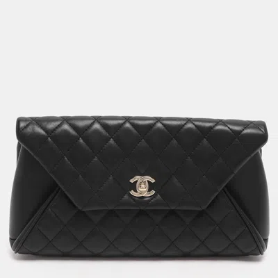 Pre-owned Chanel Fold Over Black Quilted Leather Clutch