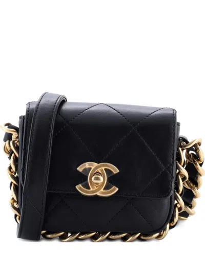 Pre-owned Chanel Framing Chain Flap Bag Quilted Calfskin Mini Crossbody Bag In Black