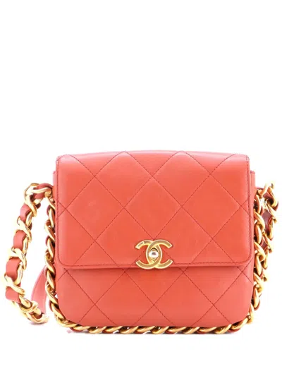 Pre-owned Chanel Framing Chain Flap Bag Quilted Calfskin Small Shoulder Bag In Orange