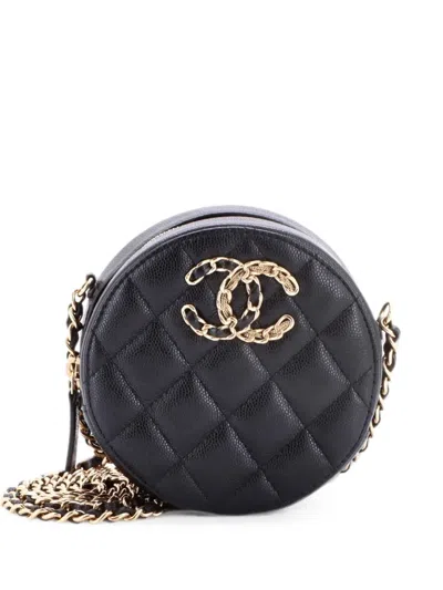 Pre-owned Chanel French New Wave Round Clutch With Chain Quilted Caviar Crossbody Bag In Black