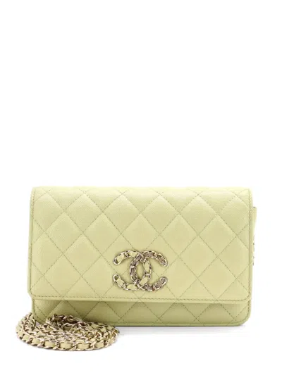Pre-owned Chanel French New Wave Wallet On Chain Quilted Caviar Crossbody Bag In Green