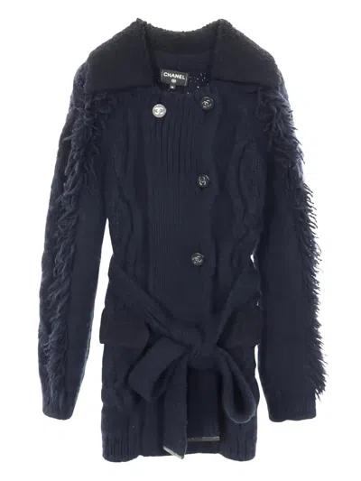 Pre-owned Chanel Fringed Knitted Coat In Blue