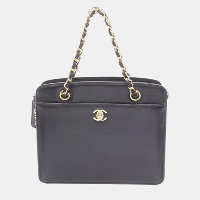 Pre-owned Chanel Front Pocket Black Leather Tote Bag