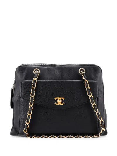 Pre-owned Chanel Front Pocket Camera Bag Caviar Large Tote Bag In Black