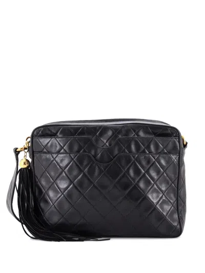 Pre-owned Chanel Front Pocket Camera Bag Quilted Lambskin Medium Shoulder Bag In Black