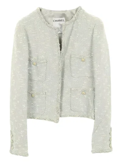 Pre-owned Chanel Front-pocket Fitted Jacket In Blue