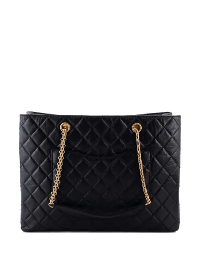 Pre-owned Chanel Front Pocket Reissue 2.55 Tote Quilted Aged Calfskin Shoulder Bag In Black
