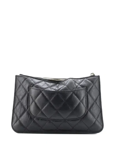 Pre-owned Chanel Front Pocket Reissue 2.55 Wallet On Chain Quilted Aged Calfskin Shoulder Bag In Black