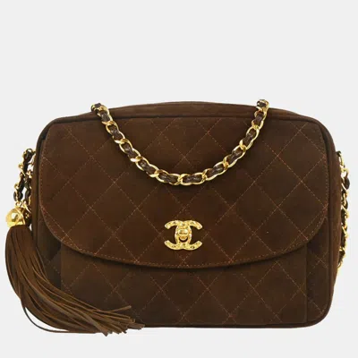 Pre-owned Chanel Front Pocket Small Brown Suede Camera Bag