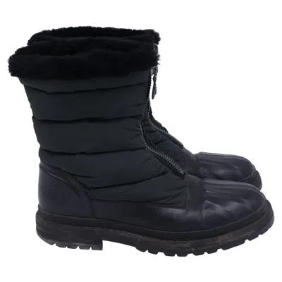 Pre-owned Chanel Front Zip Hiking Boots With Shearling In Black Leather And Nylon