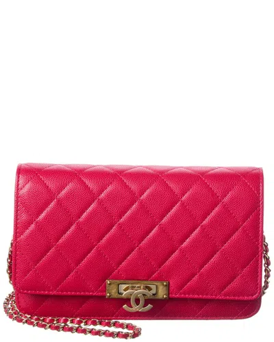Pre-owned Chanel Fuchsia Caviar Quilted Leather Golden Class Wallet On Chain (authentic  Pre-loved)