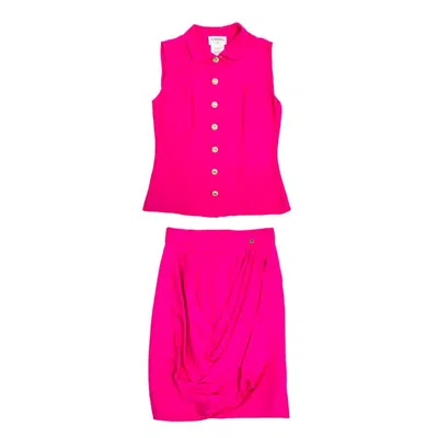 Pre-owned Chanel Fuchsia Silk Blouse And Skirt Set In Red