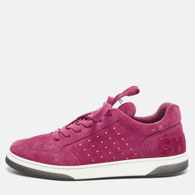 Pre-owned Chanel Fuchsia Suede Skateboard Sneakers Size 40 In Pink