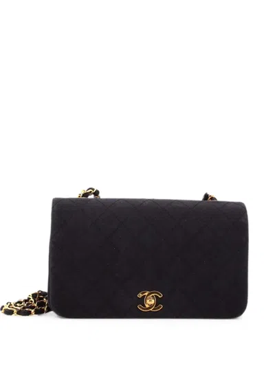 Pre-owned Chanel Full Flap Bag Quilted Jersey Mini Shoulder Bag In Black