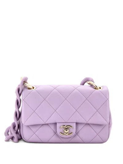 Pre-owned Chanel Funky Match Flap Bag Quilted Caviar Mini Crossbody Bag In Purple