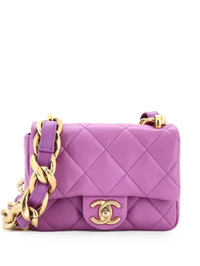 Pre-owned Chanel Funky Town Flap Bag Quilted Lambskin Mini Shoulder Bag In 紫色