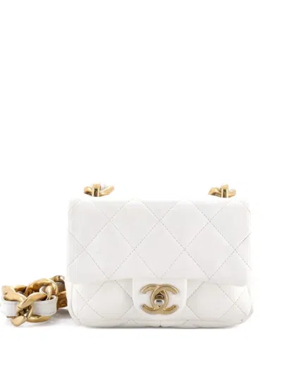 Pre-owned Chanel Funky Town Flap Bag Quilted Lambskin Mini Shoulder Bag In White