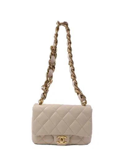 Pre-owned Chanel Funky Town Quilted Cc Turn-lock Shoulder Bag In Neutral