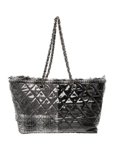 Pre-owned Chanel Funny Tweed Patchwork Tote In Gray
