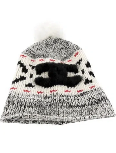 Pre-owned Chanel Fur-trimmed Wool Beanie In Grey