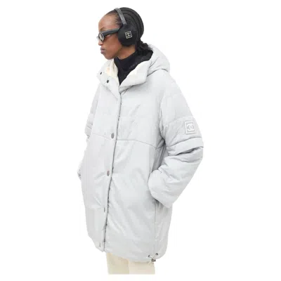 Pre-owned Chanel Fw 2000 Karl Lagerfeld Grey Nylon & Fleece Hooded Puffer Coat Fr 38 In Gray