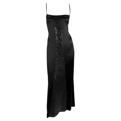Pre-owned Chanel F/w 2002  By Karl Lagerfeld Black Square Sequin Satin Slip Maxi Dress 42fr