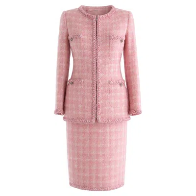 Pre-owned Chanel F/w 2014 Supermarket Pink Plaid 14a Fantasy Tweed Jacket Skirt Suit
