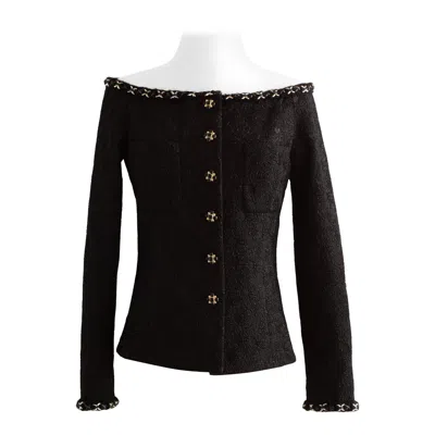 Pre-owned Chanel F/w 2021 Metiers D'art Chateau Des Dames Black Off-shoulder Jacket