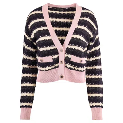 Pre-owned Chanel F/w 2022 Pink Striped Cropped Cardigan